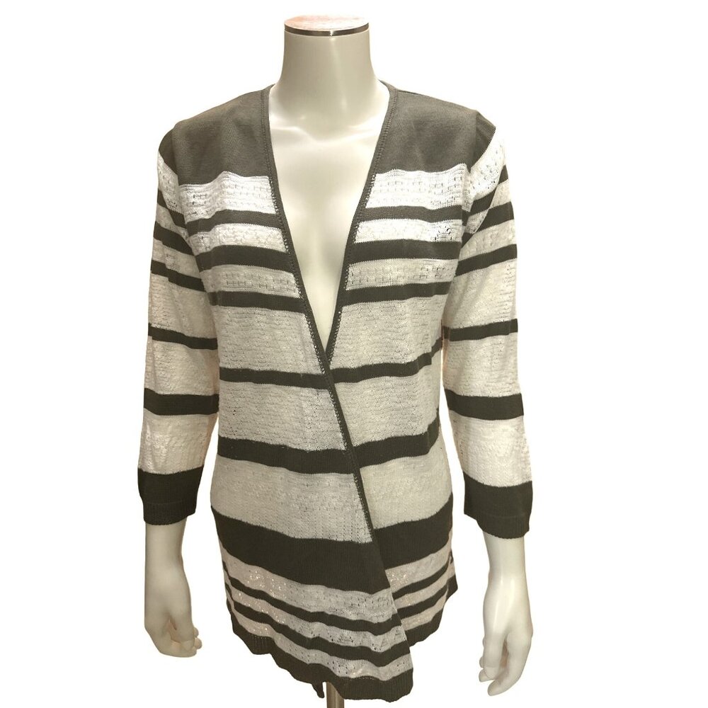 Christopher & Banks Womens Striped Cardigan Open Front Sweater M